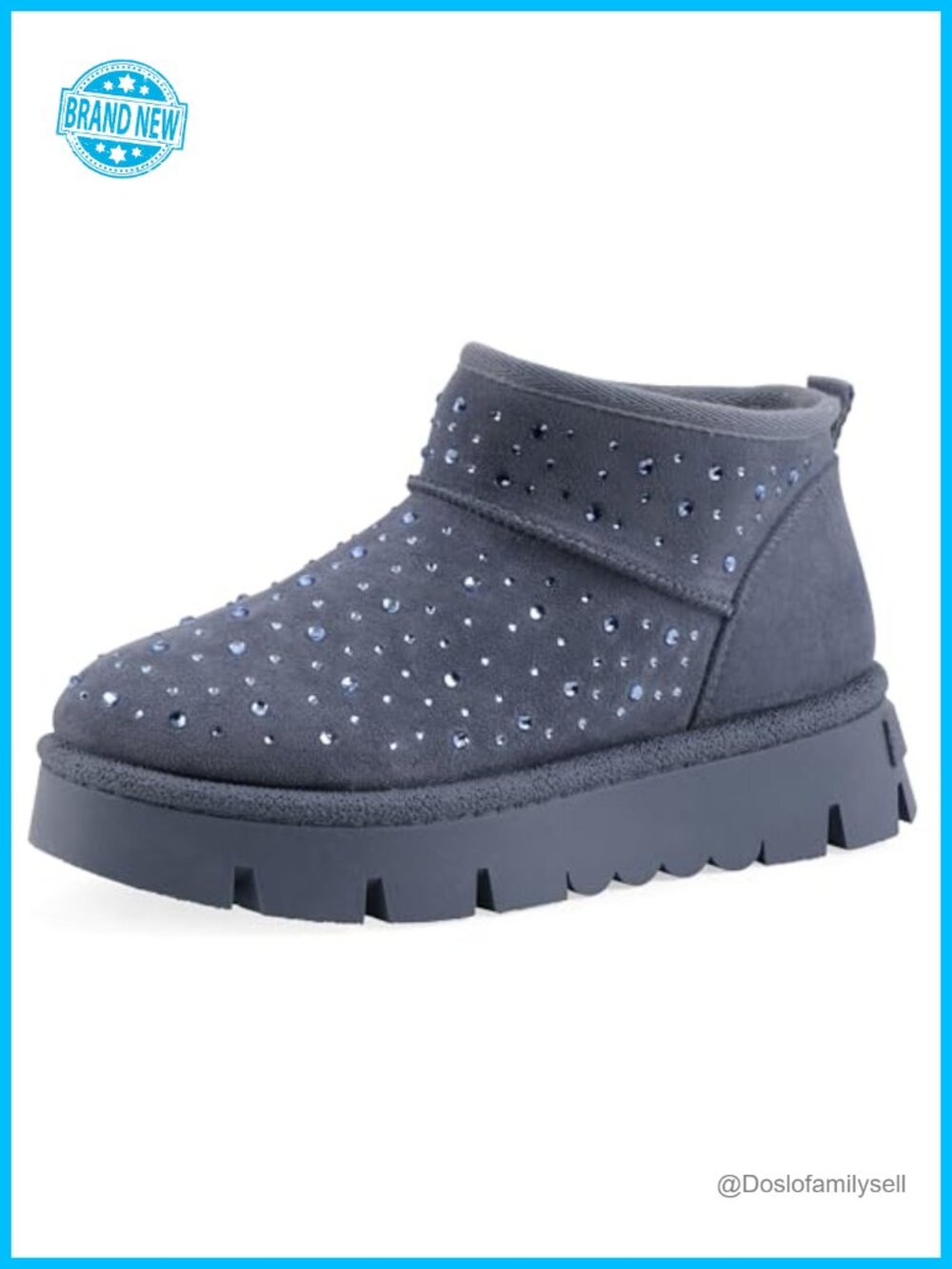Rhinestoned Faux Fur Lined Platform Ankle Bootie Cushioned Insole
